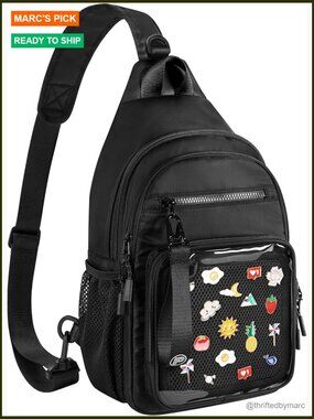 Medium Nylon Ita Bag with Clear Pin Display, Adjustable Strap, Travel Backpack